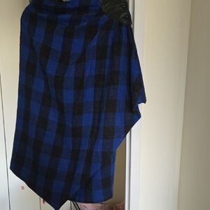 Asymmetrical Blue and Black Plaid Wrap Skirt - Women